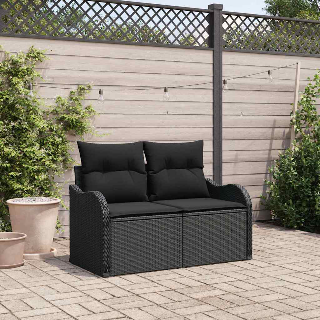 Gartensofa mit Kissen Schwarz 121 x 62 x 69cm Poly-Rattan